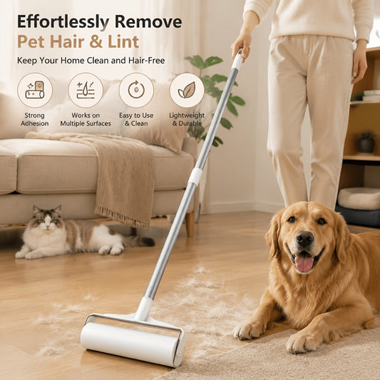 Pet Hair Remover Roller Mop Set 4pcs Lint Roller Long Handle with 3 Refill Rolls Retractable Cat Dog Hair Removal for Floor Sofa Carpet