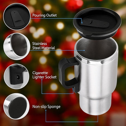 Car Electric Kettle 12V - Portable Stainless Steel Travel Hot Water Heater Cup for Tea Coffee, 15.22oz Fast Boiling