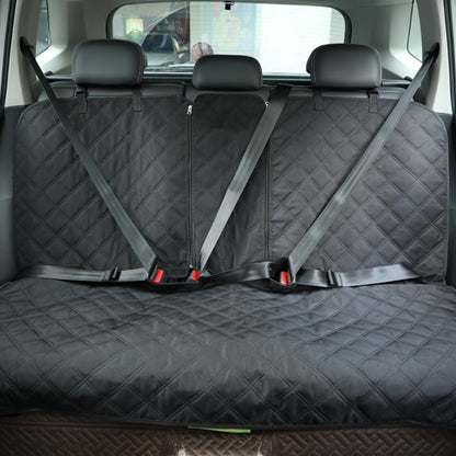 Black Quilted Rear Bench Car Seat Cover with Side Flaps and M, L or XL Three-Seat Vehicle Size Labels