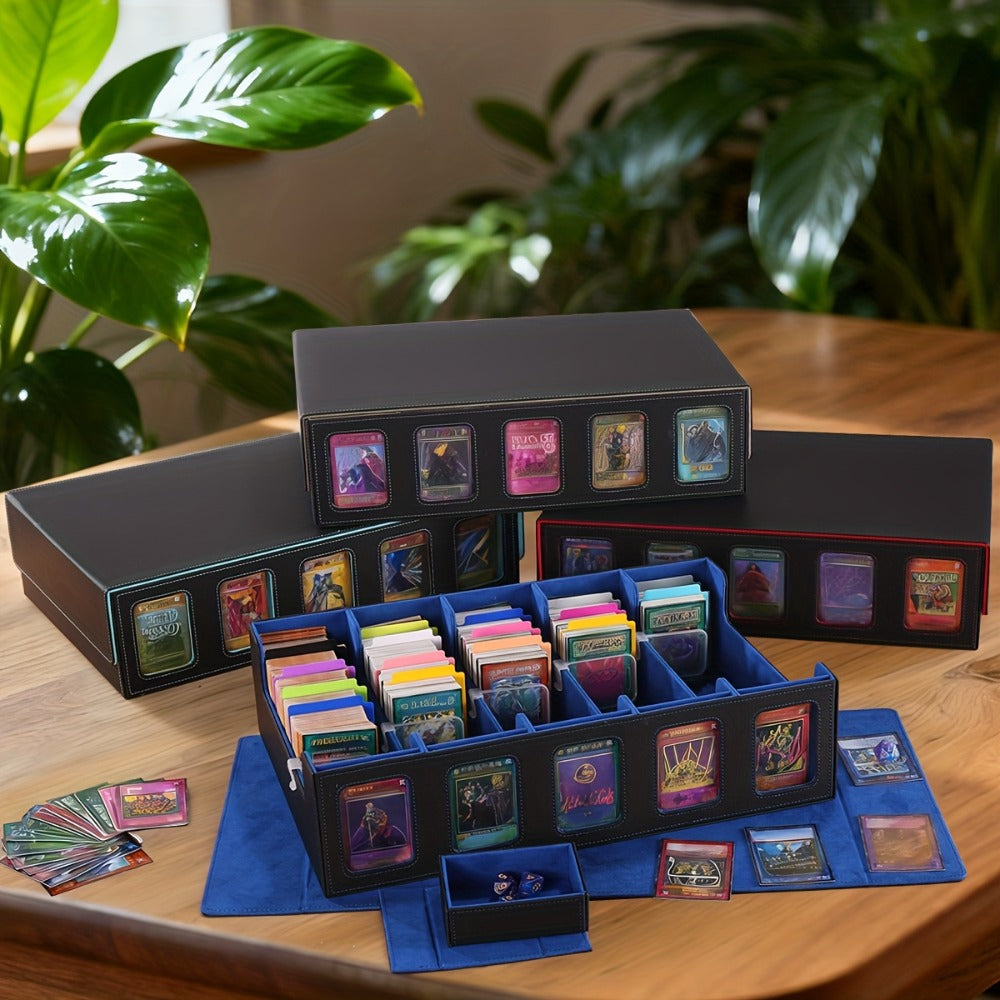 Trading Card Storage Box 5-Row with 24 Colored Dividers, 5 Card Sleeves & 5 Grid Boards – Card Organizer for Pokemon MTG Yu-Gi-Oh Sports
