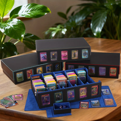 Trading Card Storage Box 5-Row with 24 Colored Dividers, 5 Card Sleeves & 5 Grid Boards – Card Organizer for Pokemon MTG Yu-Gi-Oh Sports