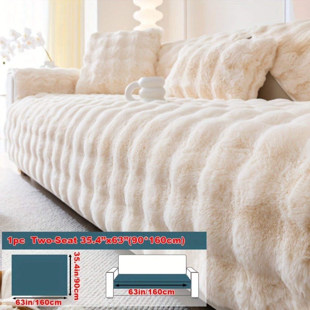 Sofa Cover Thick Faux Rabbit Plush Panels with Backing Detail for Seat, Armrest, Backrest or Pillowcase