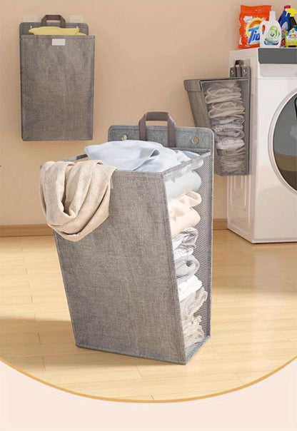 Wall Mounted Laundry Hamper Foldable Oxford Cloth with Lid | Space Saving Clothes Storage Basket for Bedroom Bathroom Living Room | Large