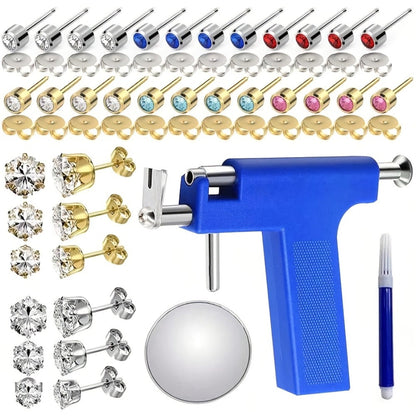 Ear Piercing Gun Kit 36pcs - 24 Stainless Steel Studs & 12 Crown-Shaped Earrings with Reusable Black Piercing Tool