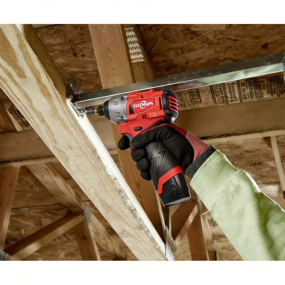 Power Tools ELECMAPS 1/4 Inch Cordless Brushless Impact Driver in Compact Red Tool-Only Configuration