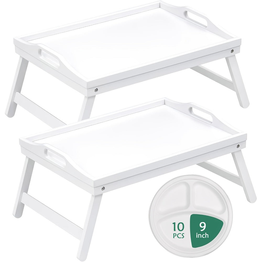 Bamboo Bed Tray Table with Foldable Legs & Handles, Breakfast Tray for Eating, Working & Snacking in Bed