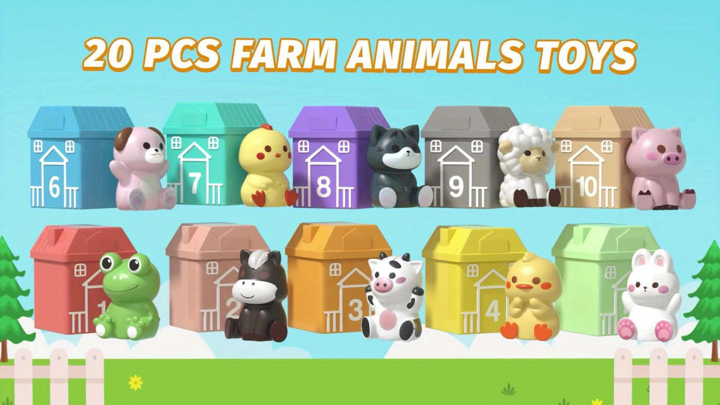 Farm Animal Toys Set 20 Colorful Figures, Educational Barnyard Playset for Toddlers Boys Girls Ages 3+