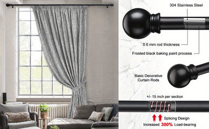 Two-Pack Matte Black Curtain Rod Set with 5/8 Inch Tube and 28–52 to 28–95 Inch Size Options