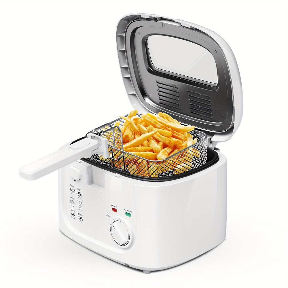 1500W Deep Fryer in Black or White with 84.54-Ounce Source Capacity, Windowed Lid and Rotary Dial