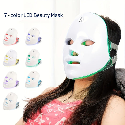LED Light Therapy Face Mask 7-Function Photon Skin Rejuvenation Device - Red Blue Green Light for Bath Time, Home Spa and Personal Care