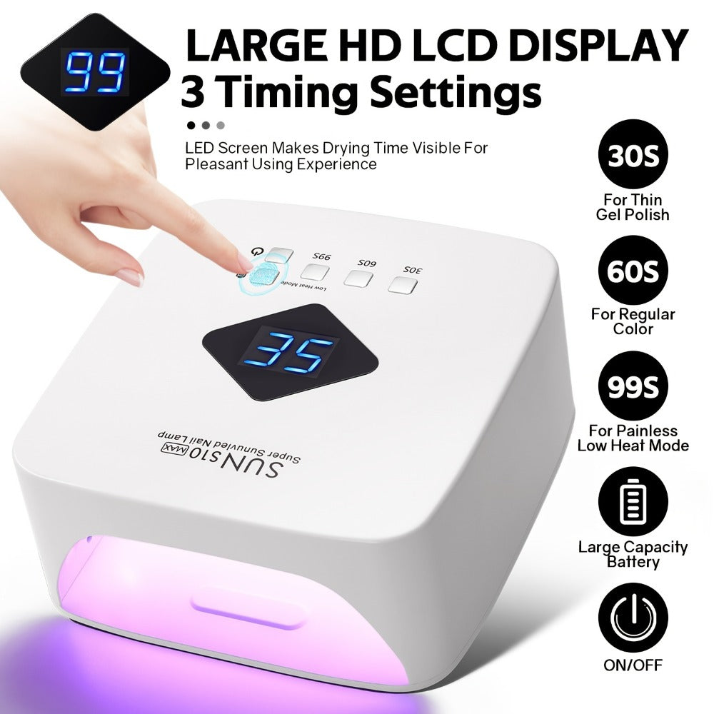 LED Nail Lamp Rechargeable HD Display Smart Nail Dryer Fast Cure All Gel Polish UV Light Cordless Portable Low Heat Mode Home Salon