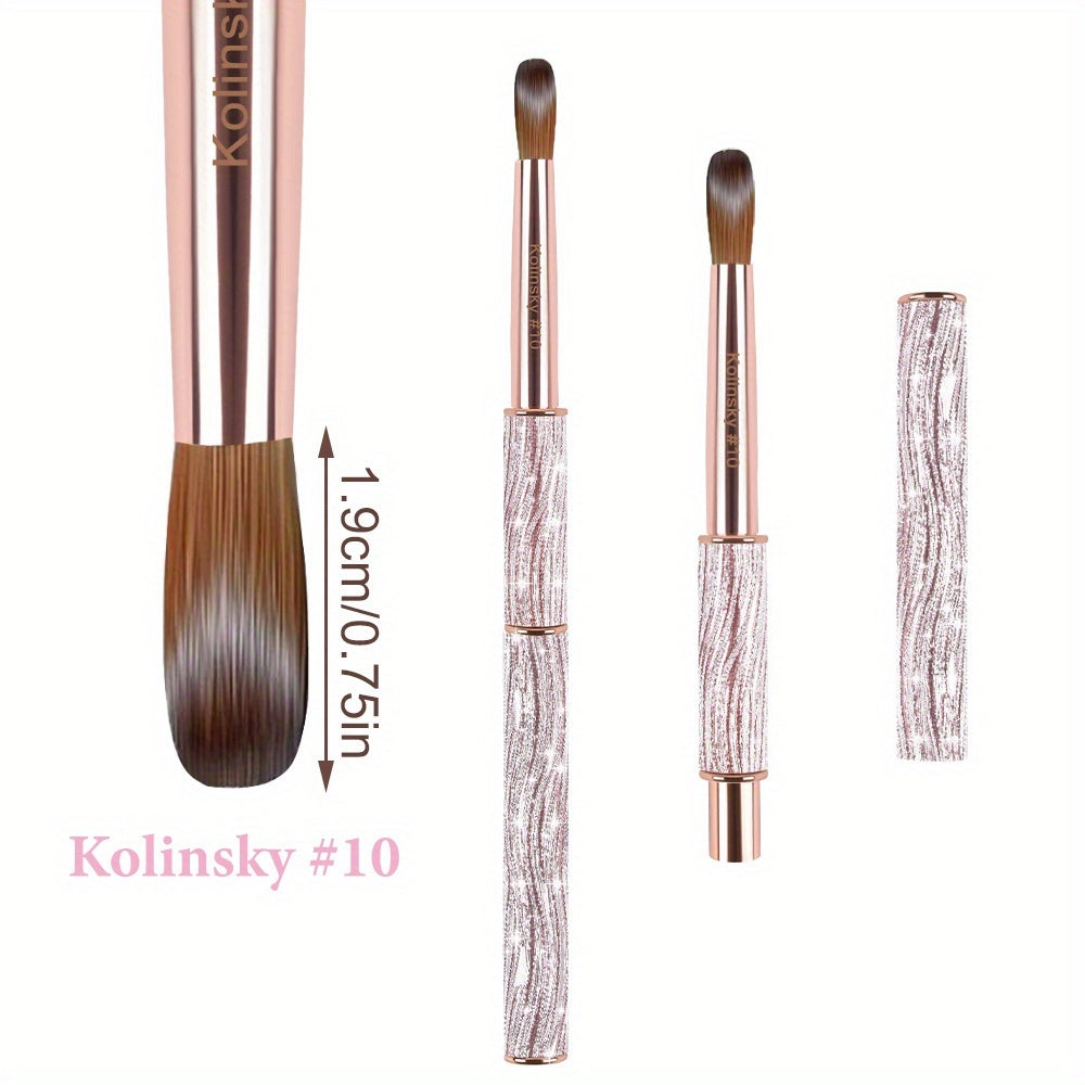 Kolinsky Nail Brush Pink Sparkling Metal Handle – Round Head Acrylic Nail Art Brush for Extensions & Manicure