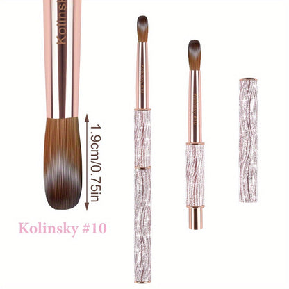 Kolinsky Nail Brush Pink Sparkling Metal Handle – Round Head Acrylic Nail Art Brush for Extensions & Manicure