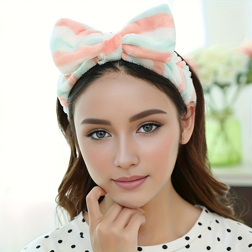 Bow Skincare Headbands for Women 6 Pack Patterned Soft Fabric Elastic Hair Bands for Makeup Spa Shower Face Washing Skincare Routine Beauty