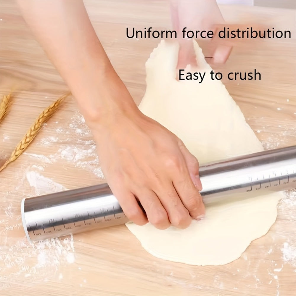 Stainless Steel Rolling Pin with Adjustable Thickness Rings Dough Roller for Baking Pizza Cookies Pastry 430 Grade Non-Stick Heavy Duty