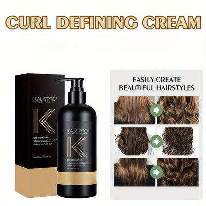Curl Defining Cream and Detangling Brush Set by KALISPRO with One or Two 300ml Pump Bottles