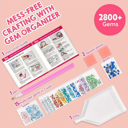 Diamond Gem Painting Kit for Girls Ages 6+ 16 Projects, 5D Gem Art Set with 2800+ Gems Unicorn Suncatchers Keychains Necklaces Stickers