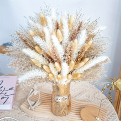 Natural Pampas Grass Decor Bouquet 105/120pcs Boho Dried Floral Arrangement - Centerpiece for Entryways, Bedrooms and Living Spaces