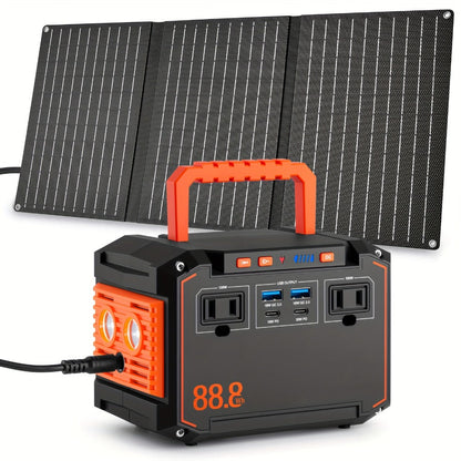 Portable Solar Generator Power Station 88.8Wh / 240Wh – 24000mAh, AC DC USB Ports, LiFePO4 Battery, for Camping RV CPAP Laptop Fan Emergency