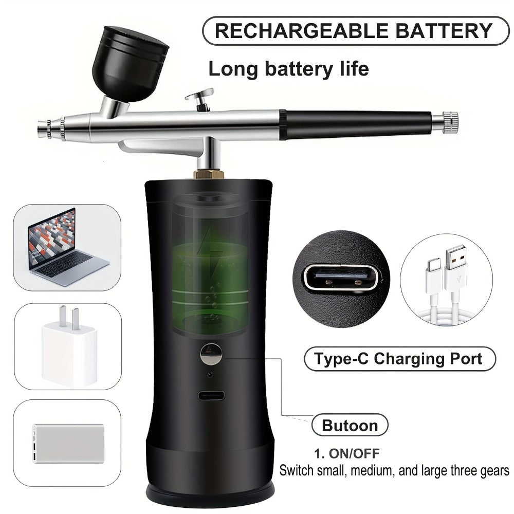 Rechargeable Cordless Airbrush Kit with Green, Pink, Red or Black Three-Gear Pump and Three Cup Options