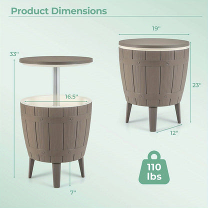 Outdoor Cooler Bar Table 3-in-1, 10 Gal Ice Bucket, Coffee Table & Serving Station, All-Weather PP