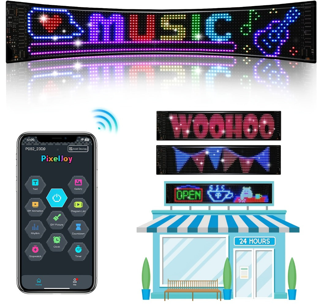 Programmable LED Sign Large Flexible Matrix Panel, App-Controlled Text & Animation, Music Rhythm Display
