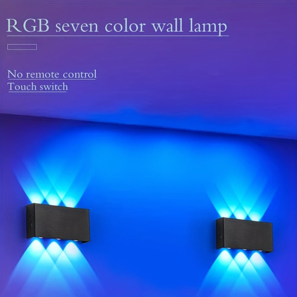 RGB Wall Light 2 Pack Battery Powered - Seven Color Gradient Dimming Night Light with Touch Switch
