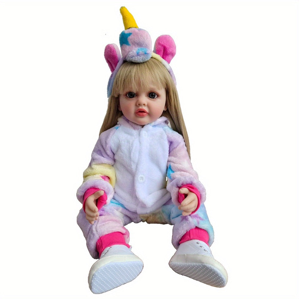 Reborn Baby Doll 22-Inch Soft Vinyl Toddler Design with Blonde Wig Hair, Acrylic Eyes and Unicorn Outfit