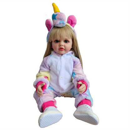 Reborn Baby Doll 22-Inch Soft Vinyl Toddler Design with Blonde Wig Hair, Acrylic Eyes and Unicorn Outfit