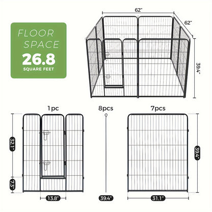 Metal Dog Playpen with Door DIY 8 or 16 Panel Foldable Pet Pen for Small Medium Large Dogs Puppies Easy Assemble Indoor Outdoor Use 24 32 40