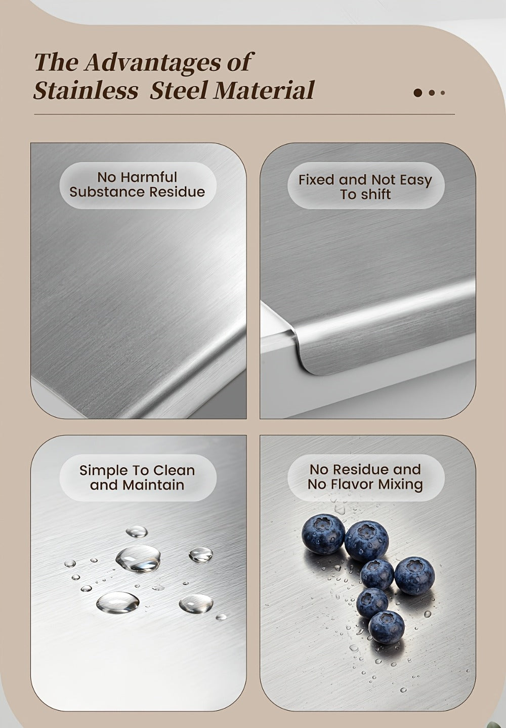Stainless-Steel-Labeled Cutting Board and Pastry Mat with Smooth Faces and Three Rectangular Size Options