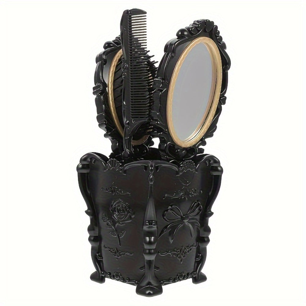 Retro Hair Comb Set with Mirror Scalp Massage Hairbrush Pocket Mirror Vintage Vanity Brush Set for Women Girls Travel Daily Grooming Makeup