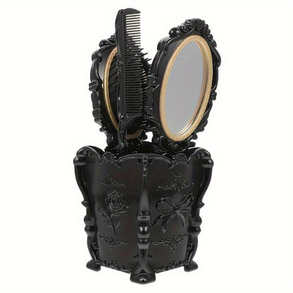 Retro Hair Comb Set with Mirror Scalp Massage Hairbrush Pocket Mirror Vintage Vanity Brush Set for Women Girls Travel Daily Grooming Makeup