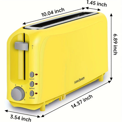 2-Slice Toaster Slim Ultra-Thin Design, 6 Browning Settings, 10" Long Slot, Reheat & Defrost Functions
