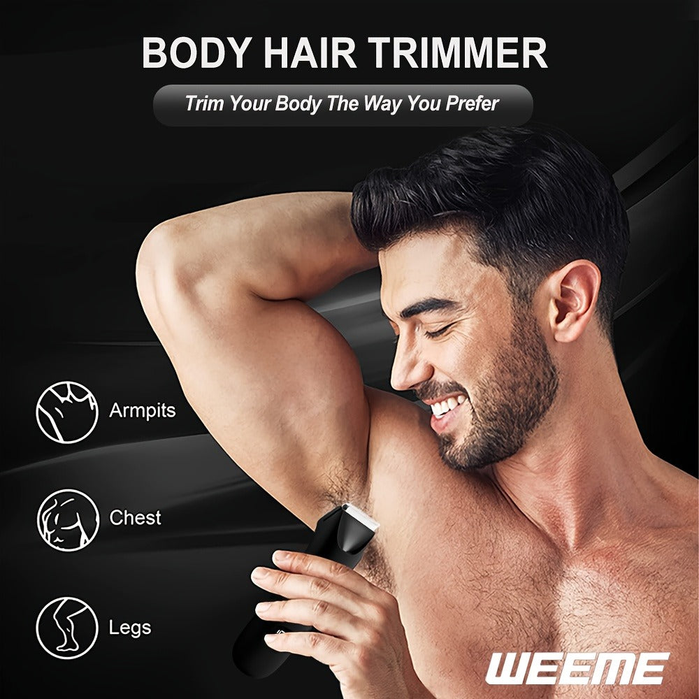 Men's Body Hair Trimmer USB Rechargeable – Chest, Leg & Armpit Hair Trimmer with LCD Display & LED Light, Cordless Electric Body Groomer