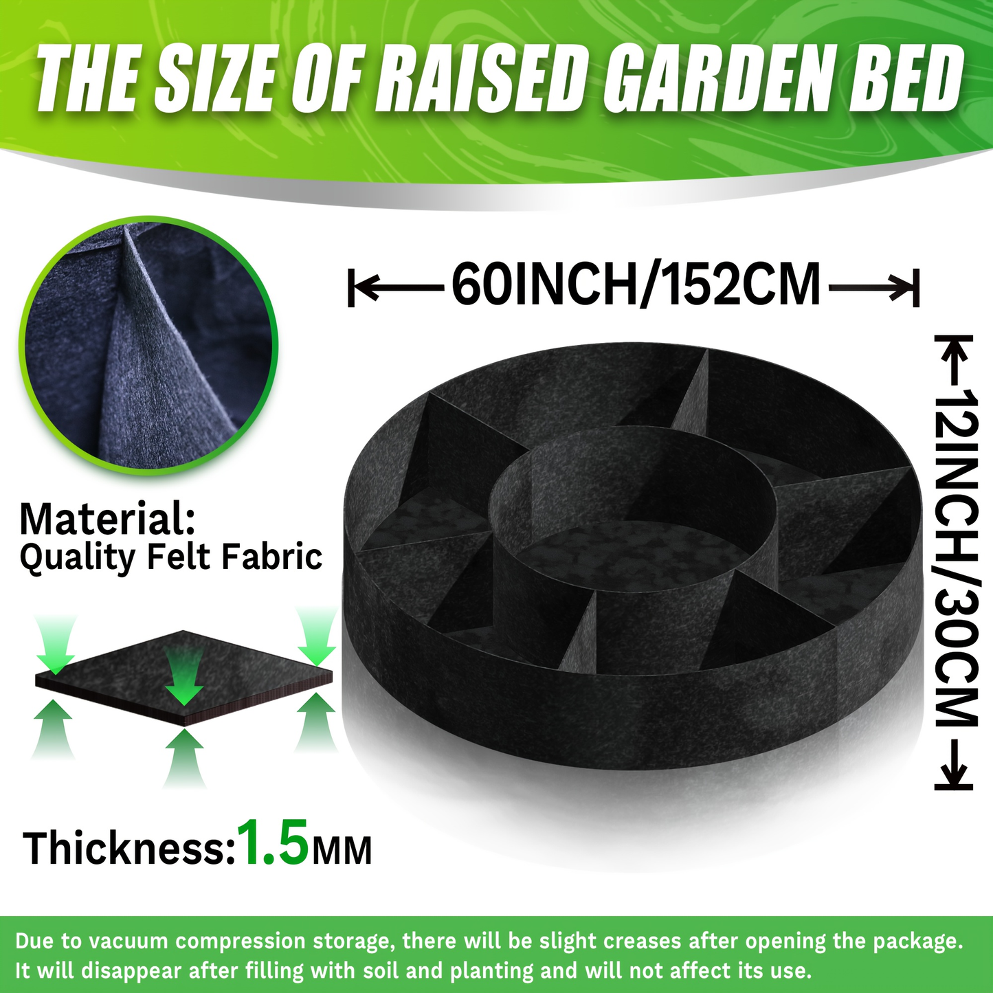 Round Divided Fabric Raised Grow Bed with Handles in 24-, 36-, 48- or 60-Inch Diameter Options