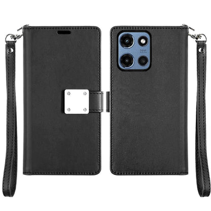 Moto G 5G 2025 Wallet Case PU Leather Folio with 5 Card Slots Cash Pocket Magnetic Closure Kickstand for Motorola Moto G 5G 2025
