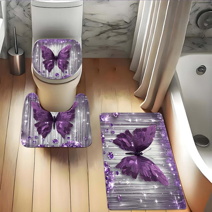 Butterfly-Print Shower Curtain with Four Colors and Single-Curtain or Four-Piece Bathroom Set Options