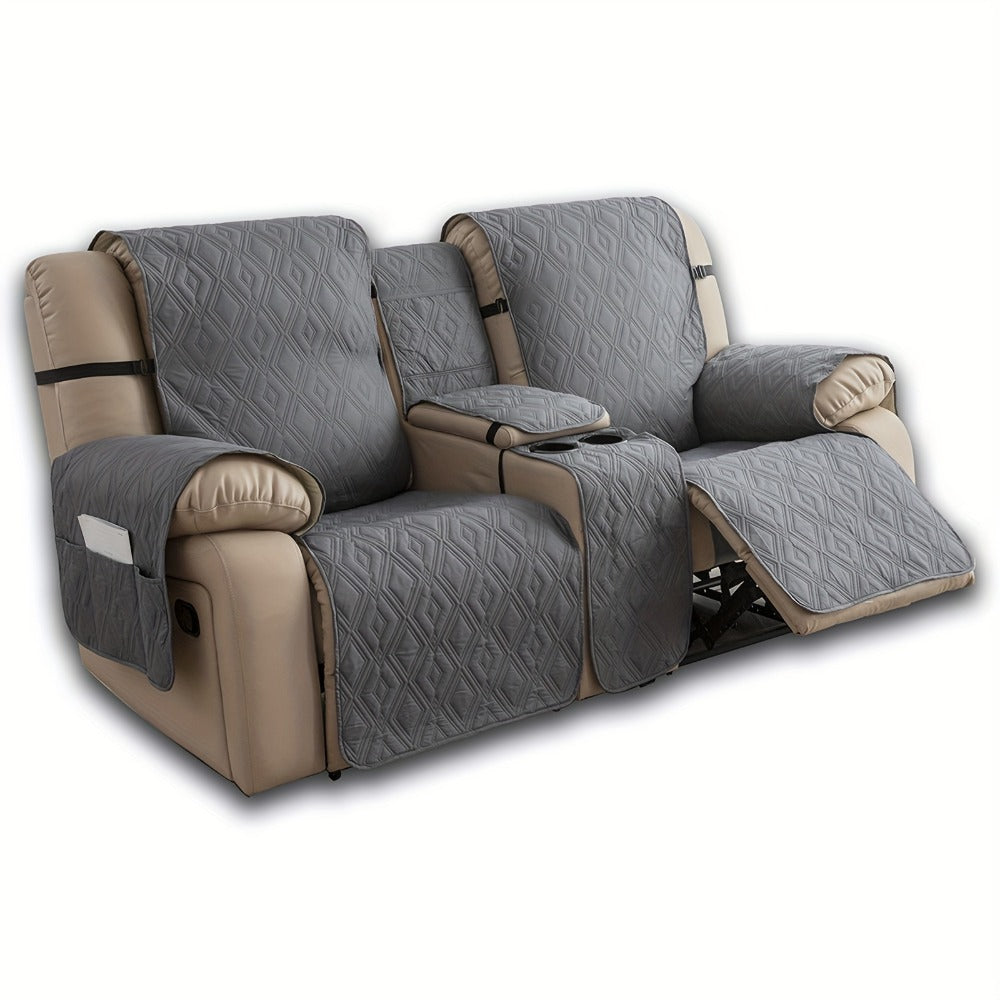 Recliner Loveseat Cover 4 Piece Set Waterproof Split Dual Recliner Sofa Slipcover with Center Console Cover & Straps
