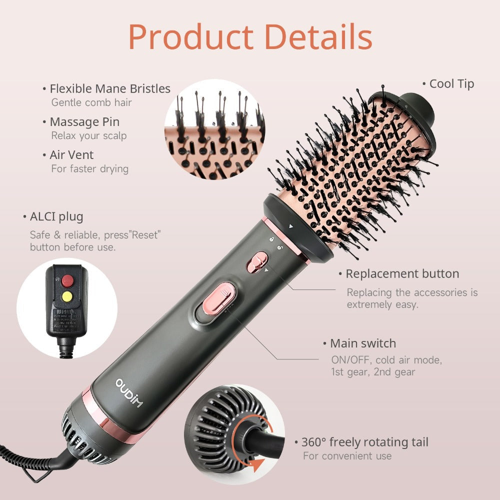 Negative Ion Hair Dryer Brush 4-in-1 Hot Air Styler, Curl, Straighten, Scalp Massage & Blow Dry, Adjustable Heat & Wind Speed
