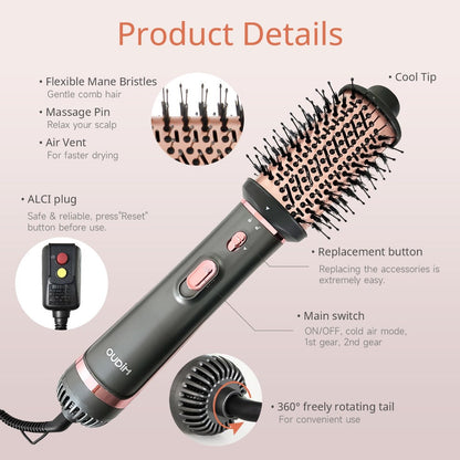 Negative Ion Hair Dryer Brush 4-in-1 Hot Air Styler, Curl, Straighten, Scalp Massage & Blow Dry, Adjustable Heat & Wind Speed
