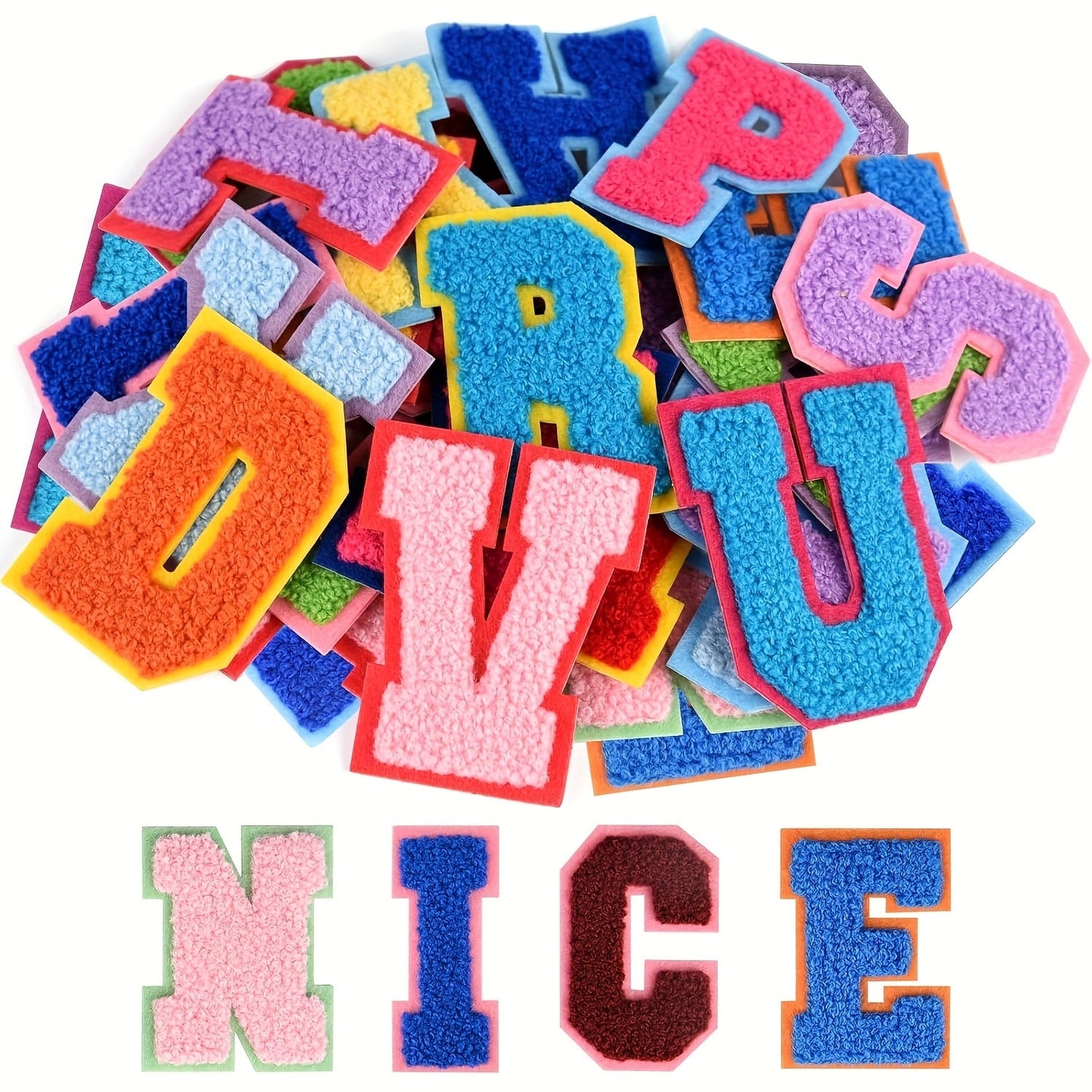 Chenille Letter Patches Self Adhesive A-Z 26pcs – Embroidered Alphabet Applique Stickers for Clothes Bags Hats Phone Cases