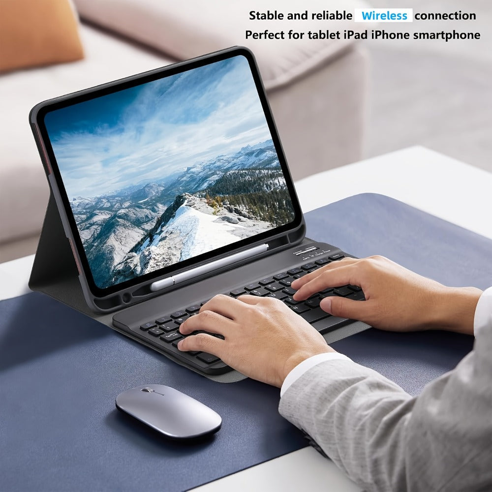 4-in-1 Wireless Keyboard and Mouse Set with Mouse Pad Quiet Rechargeable 2.4G USB Receiver for PC Laptop Tablet Phone Smartphone