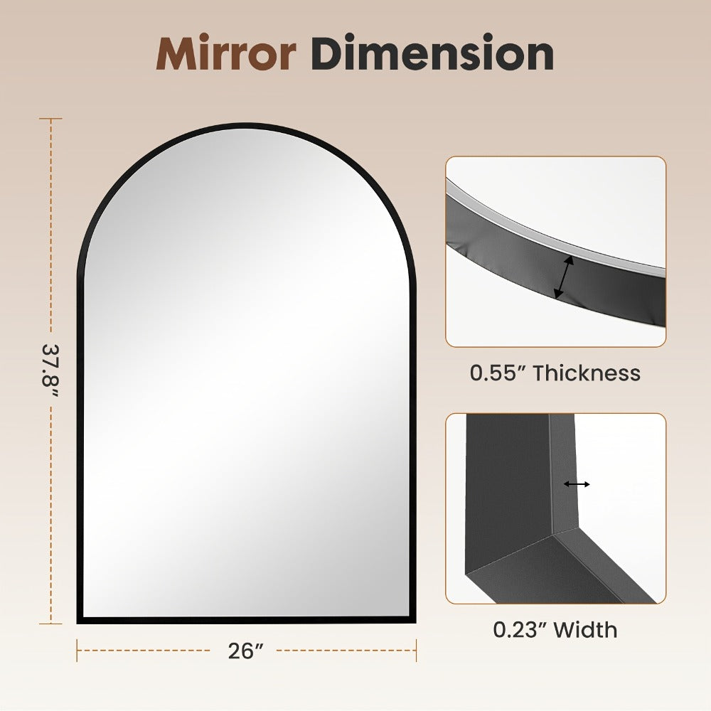 Arched Rectangle Metal Wall Mirror in Black or Gold with Seven Size Options up to 31 x 32 Inches