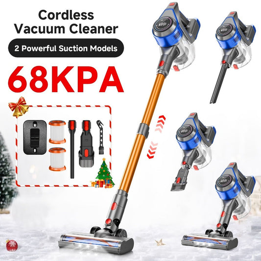 Cordless Stick Vacuum Cleaner 56-68Kpa, 8-in-1 Handheld Vacuum with Rechargeable Battery, 45 Min Runtime for Hard Floors