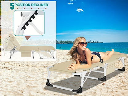 Folding Chaise Lounge Chair for Outdoor Tanning – 5-Position Adjustable Sunbathing Lounger with Face Hole for Pool, Beach & Backyard
