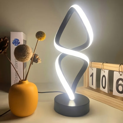 Spiral LED Table Lamp with Dimmable Push-Button Control, Modern Metal Base and Six Black or White Configuration Options