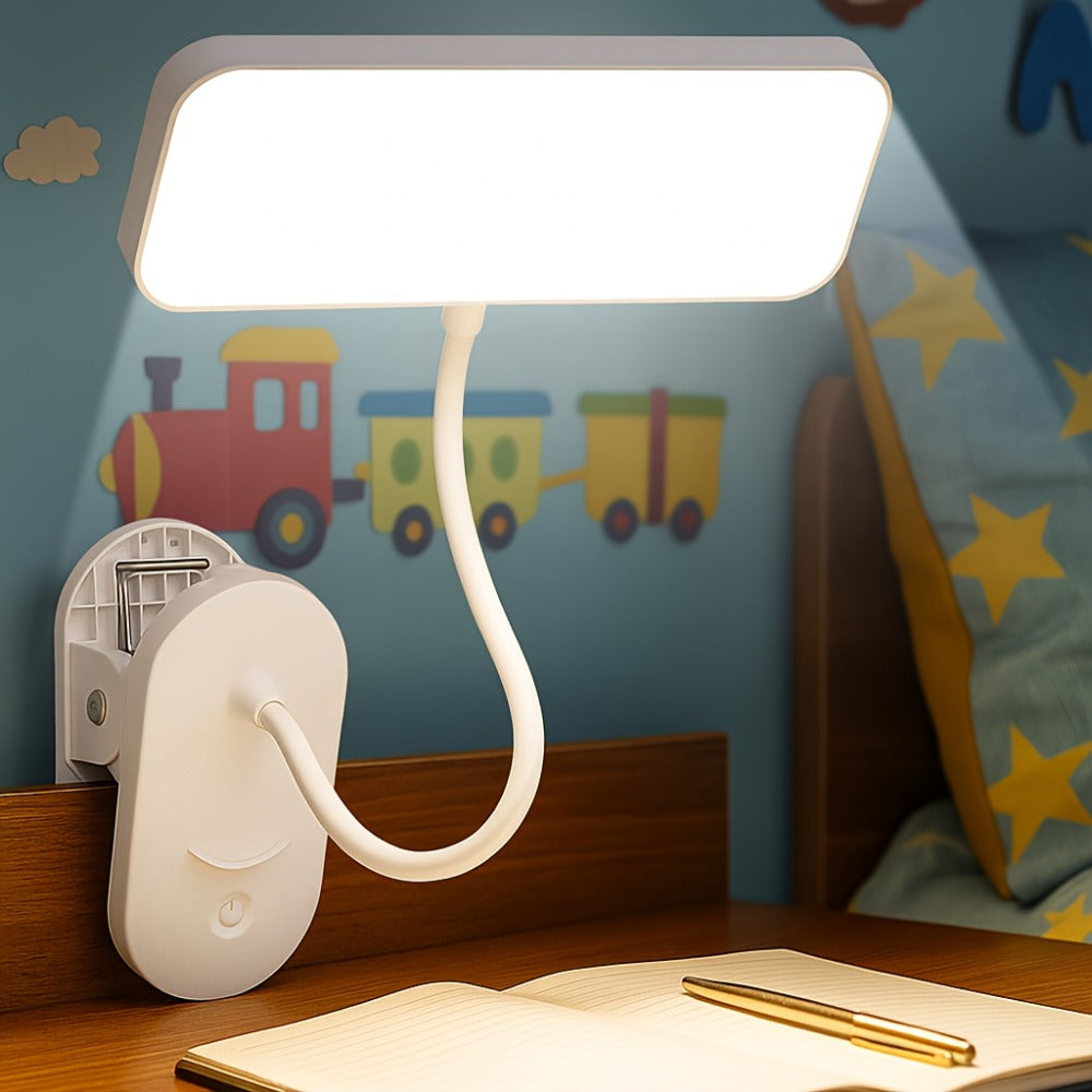 Clamp-On LED Desk Lamp with Flexible 40cm Gooseneck, 6cm Jaw, Three Color Modes and Stepless Dimming