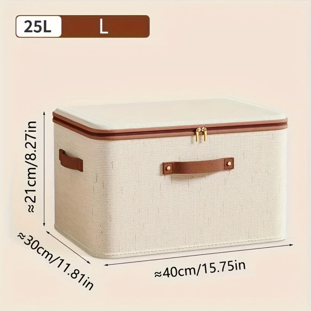 Two-Pack Foldable Fabric Storage Bins with Zipper Lids, Side Handles and Five Size Options
