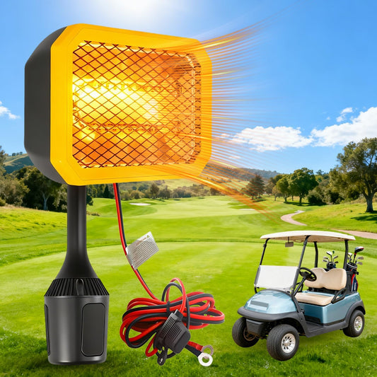 400W Electric Golf Cart Heater Carbon Fiber Fast Heating 360° Adjustable Angle Battery Powered Portable Heater with Cup Holder Adapter